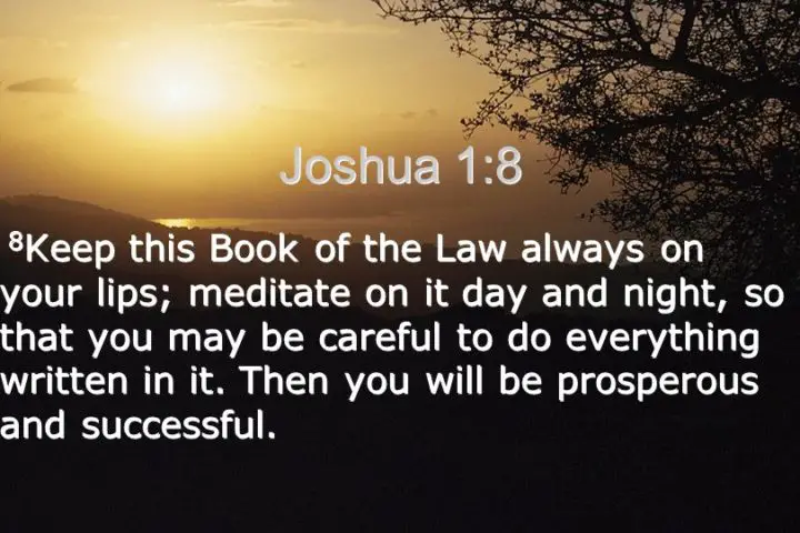 Keep this Book of the Law always on your lips; meditate on it day and night, so that you may be careful to do everything written in it. Then you will be prosperous and successful.